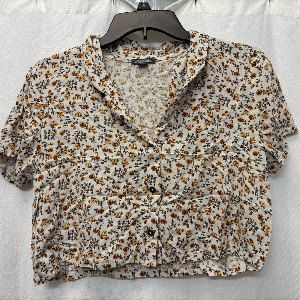 Wild Fable Brown Tan Cropped Button Down Shirt